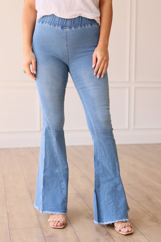 Southern Grace The Jolene High Rise Light Wash Flare Denim