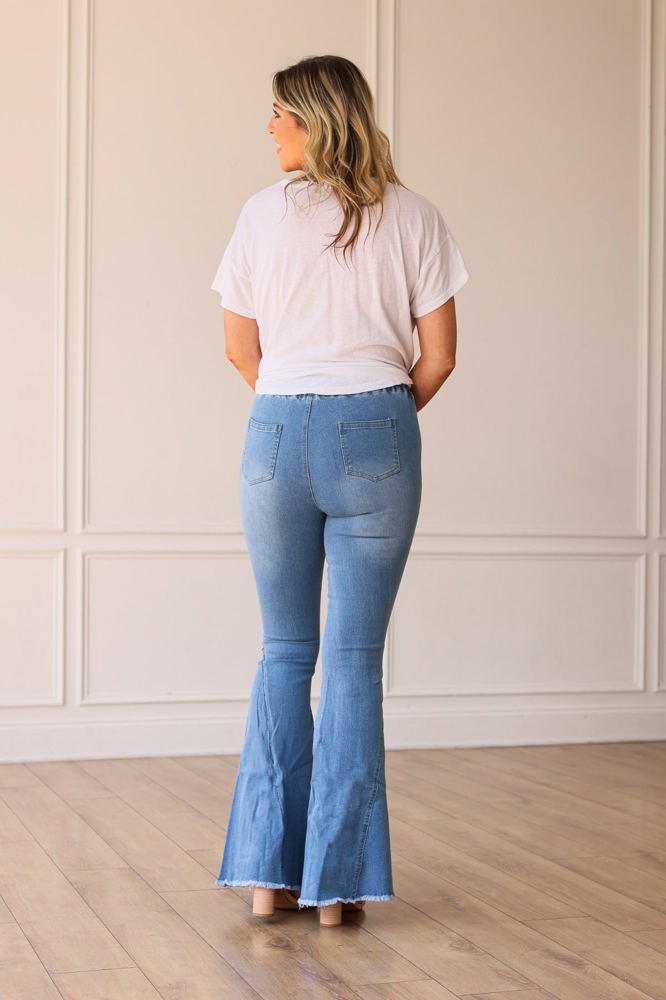 Southern Grace The Jolene High Rise Light Wash Flare Denim