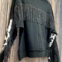  Southern Grace Midnight Rodeo Long Sleeve Fringe Top, Black Cow