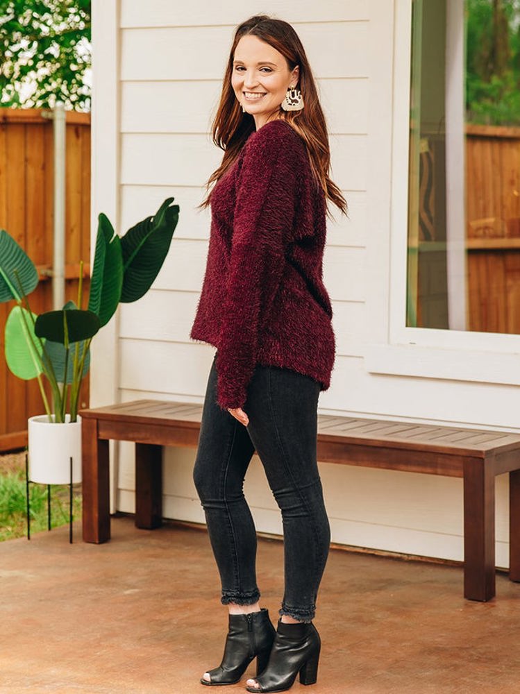 Southern Grace Sundown Awaits Long Sleeve Top, Maroon