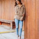  Southern Grace Autumn Sunsets Plaid Flannel Button Top, Beige