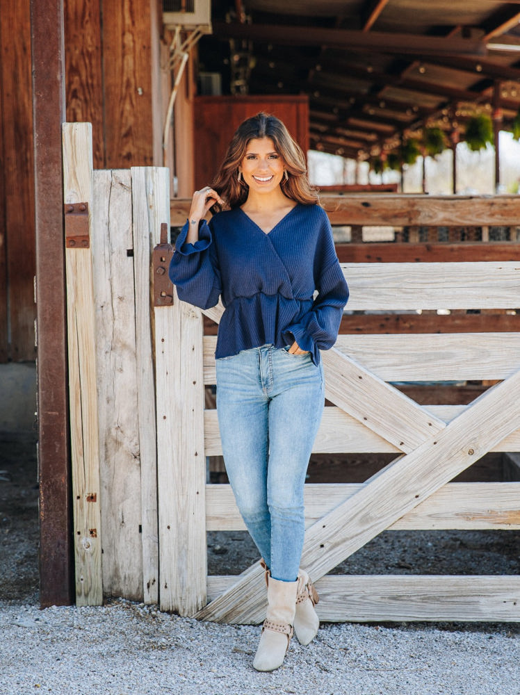 Southern Grace Beyond the Blue Horizon Long Sleeve Top, Navy