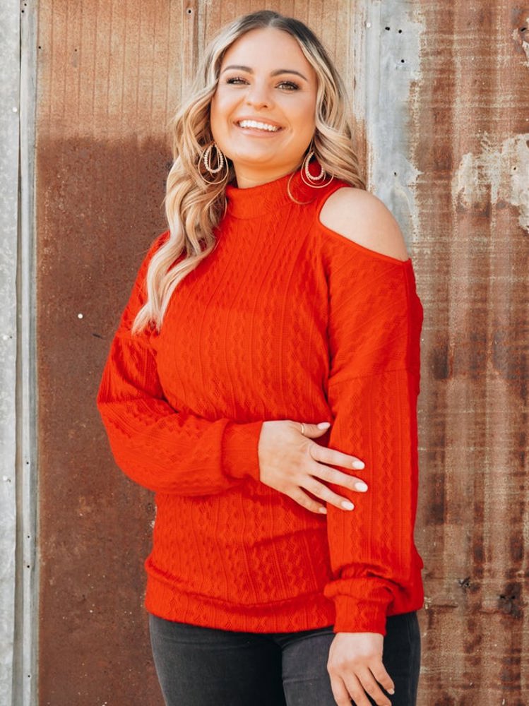 Southern Grace Off the Shoulder Sweater, Red