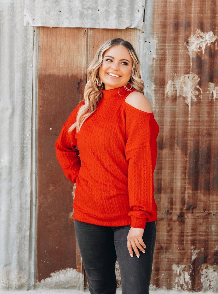 Southern Grace Off the Shoulder Sweater, Red