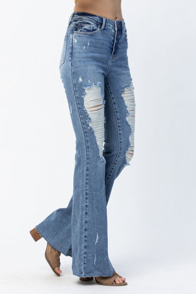 Judy Blue High Waist Heavy Destroy Flare Denim 88457