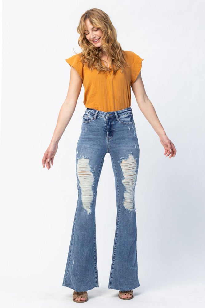 Judy Blue High Waist Heavy Destroy Flare Denim 88457