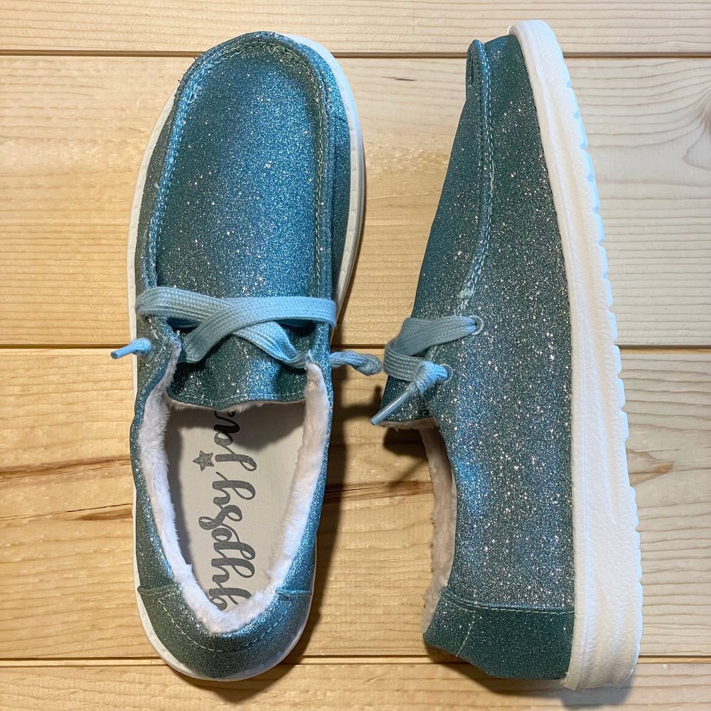 Gypsy Jazz Kid's "Lil Holly Glitter" Turquoise Slip-on Shoes