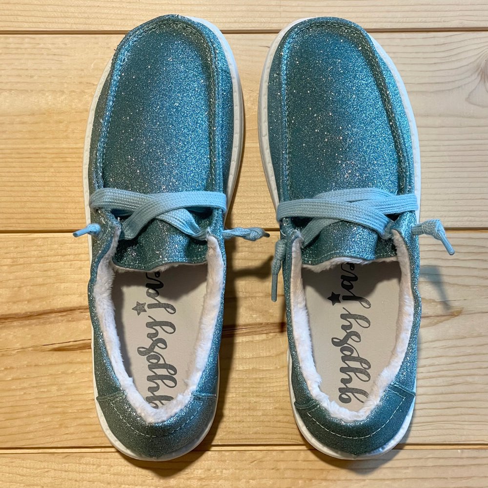 Gypsy Jazz Kid's "Lil Holly Glitter" Turquoise Slip-on Shoes