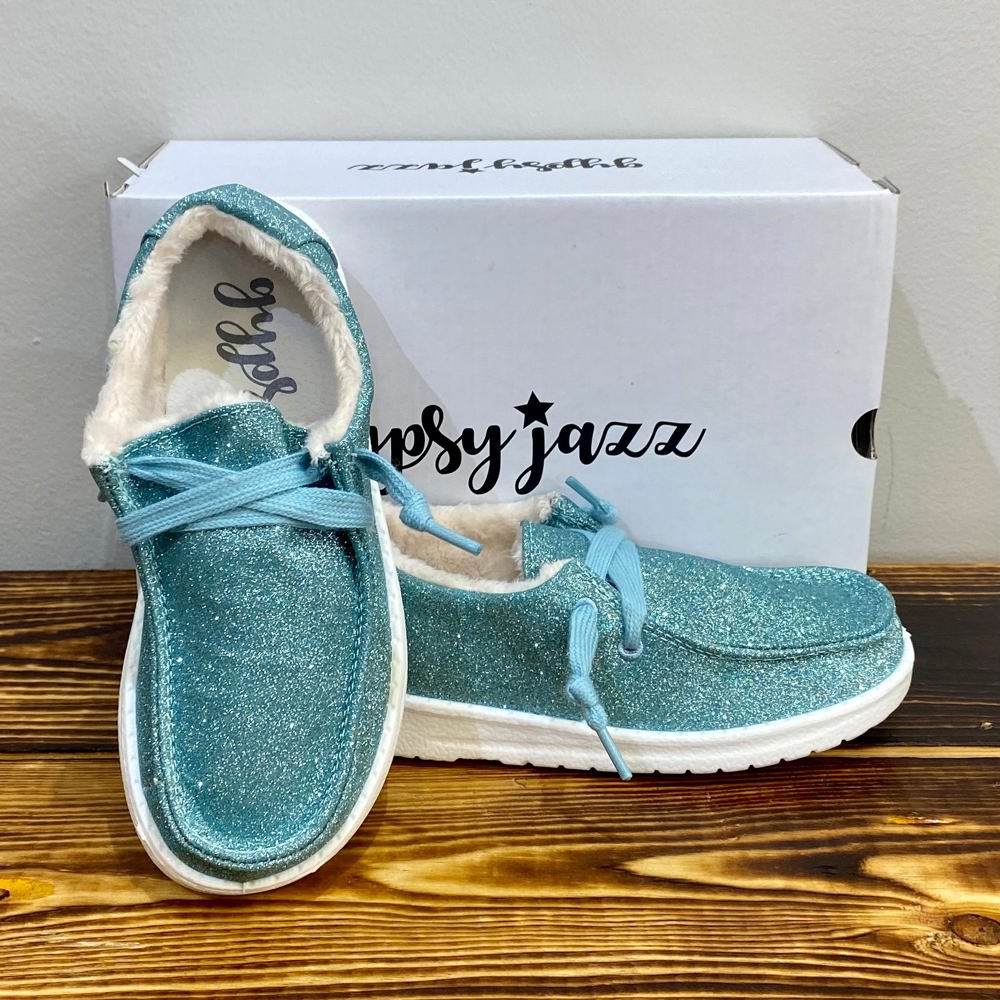 Gypsy Jazz Kid's "Lil Holly Glitter" Turquoise Slip-on Shoes