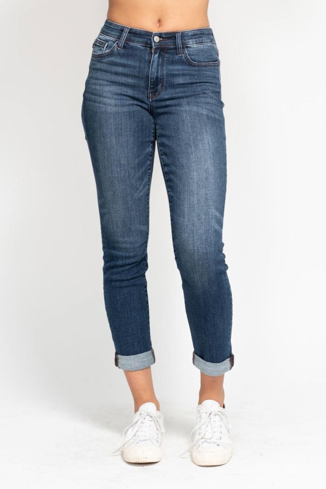 Judy Blue Basic Mid-Rise Cuffed Slim Denim 82428