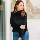  Southern Grace Love and Cherish Velvet Turtleneck Long Sleeve Top in Black