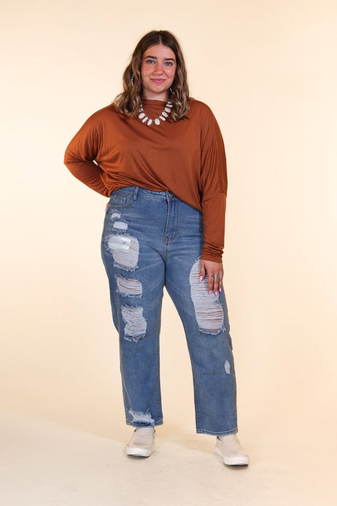 Southern Grace The Savannah Mid Rise Straight Fit Distressed Denim