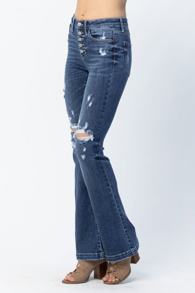 Judy Blue Mid Rise Button Fly Flare Denim 82430