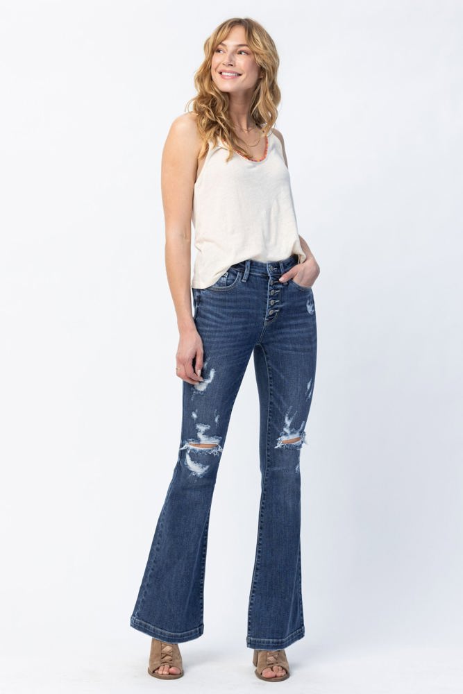 Judy Blue Mid Rise Button Fly Flare Denim 82430