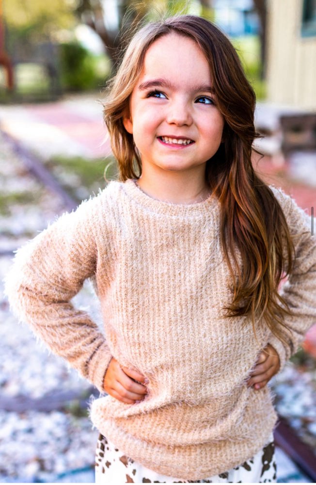 Southern Grace Girl's Utmost Comfort Sweater, Beige - Size 4-5Y