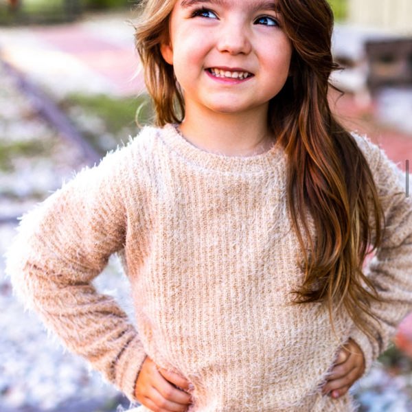 Southern Grace Girl's Utmost Comfort Sweater, Beige - Size 4-5Y