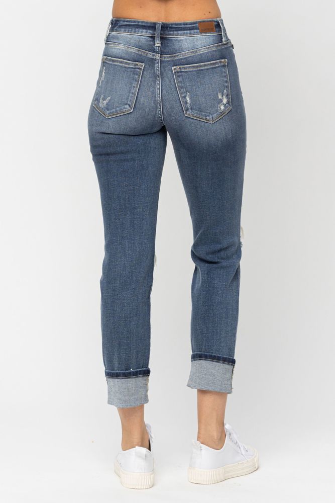 Judy Blue Mid-Rise Cuffed Destroyed Boyfriend Denim 82427 - Plus