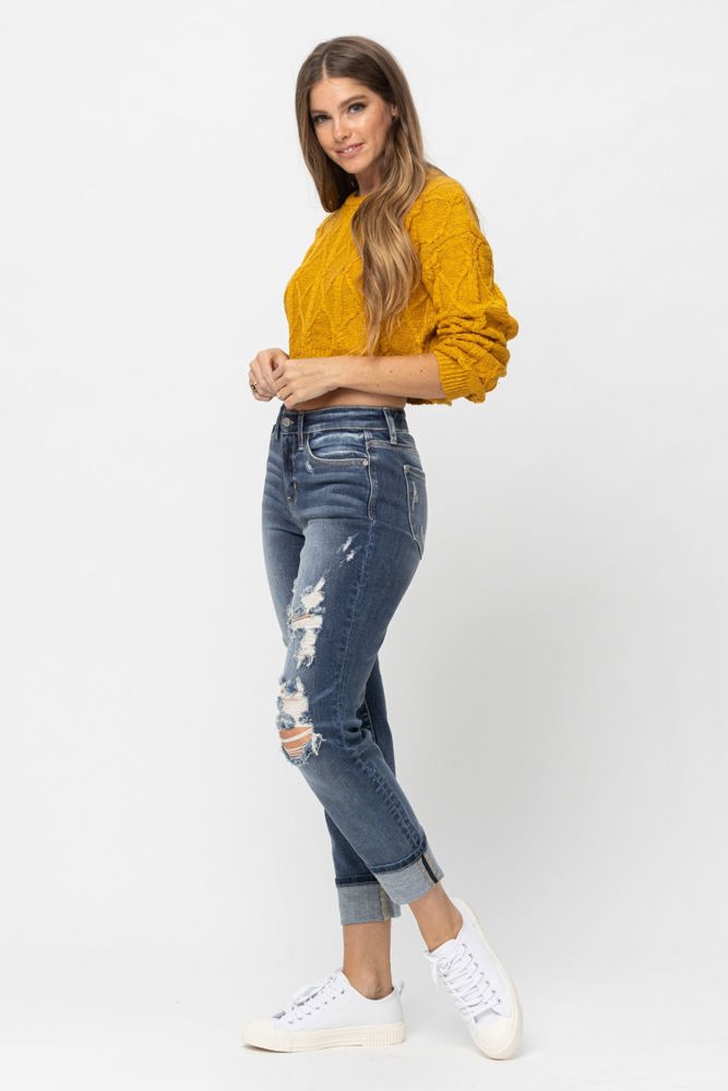 Judy Blue Mid-Rise Cuffed Destroyed Boyfriend Denim 82427 - Plus