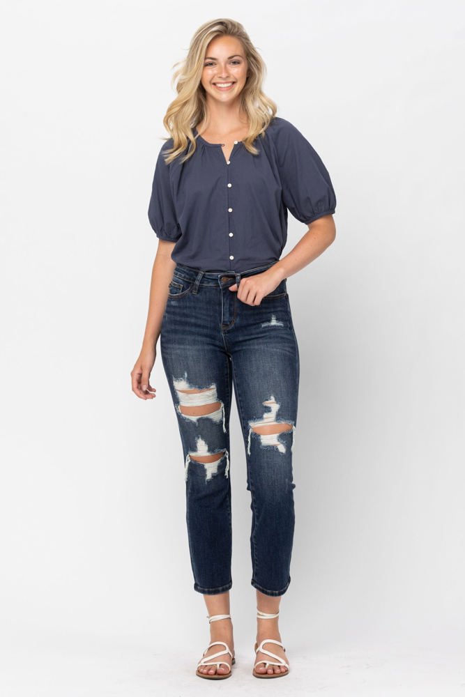 Judy Blue Mid Rise Crop Leg Straight Denim 88517 - Plus