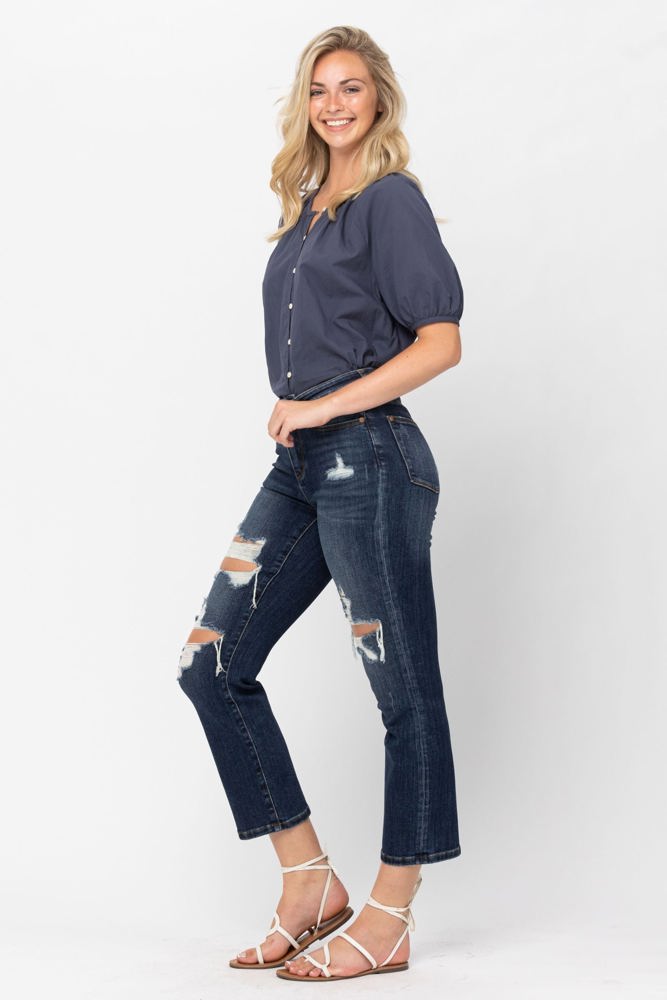 Judy Blue Mid Rise Crop Leg Straight Denim 88517