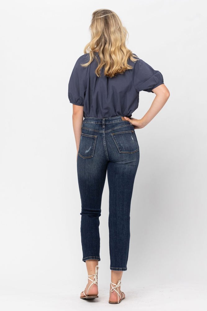 Judy Blue Mid Rise Crop Leg Straight Denim 88517