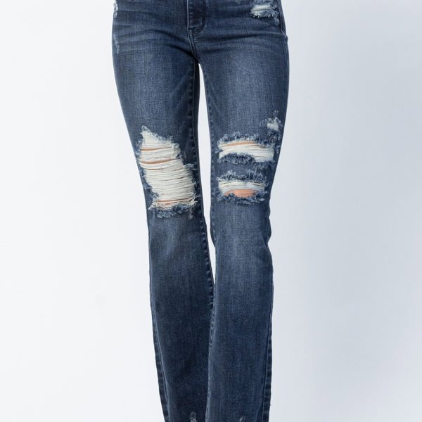 Judy Blue Mid Rise Contrast Destroy Slim Bootcut Denim 82426 - Plus