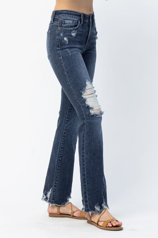 Judy Blue Mid Rise Contrast Destroy Slim Bootcut Denim 82426