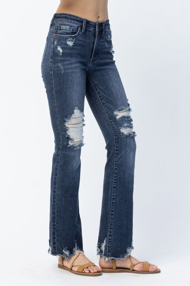 Judy Blue Mid Rise Contrast Destroy Slim Bootcut Denim 82426