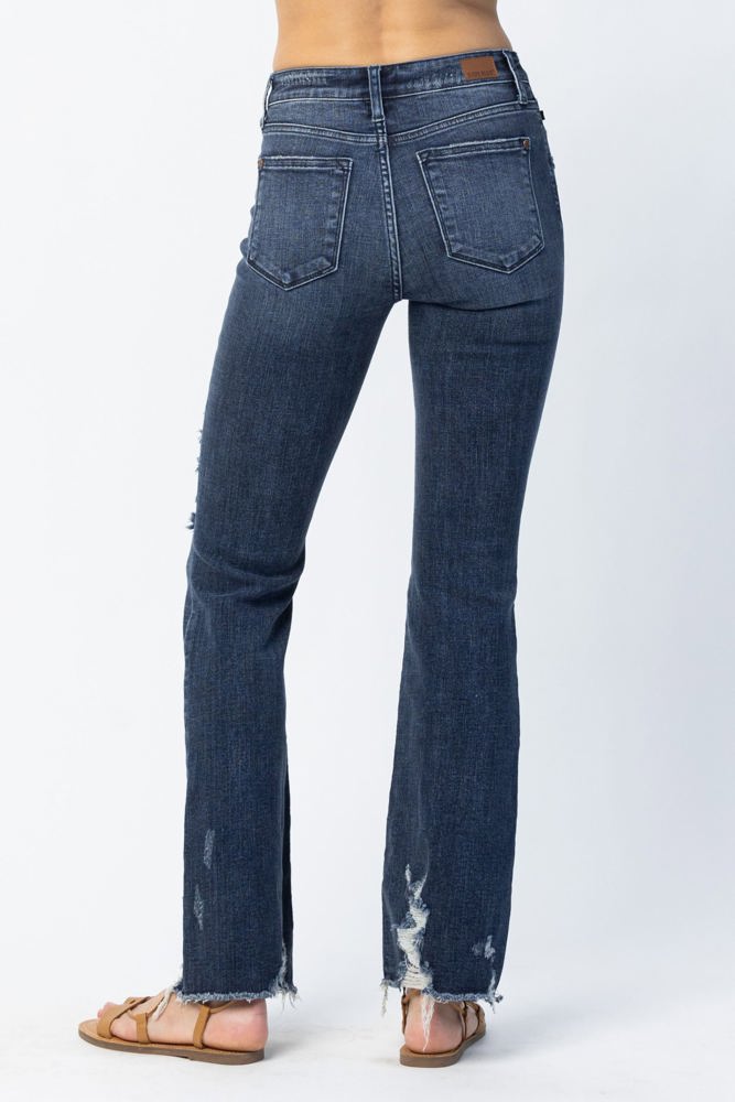 Judy Blue Mid Rise Contrast Destroy Slim Bootcut Denim 82426