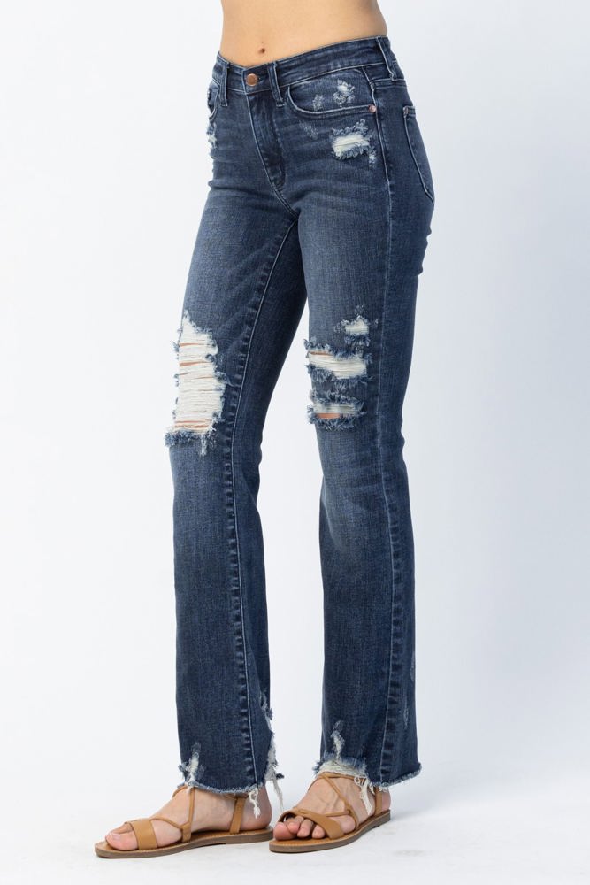 Judy Blue Mid Rise Contrast Destroy Slim Bootcut Denim 82426