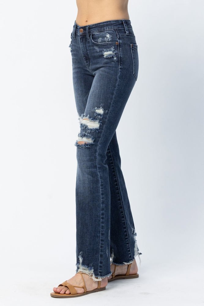 Judy Blue Mid Rise Contrast Destroy Slim Bootcut Denim 82426