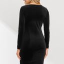  Hello Miz Crew Square Neck Velvet Maternity Dress With Side Slit, Black