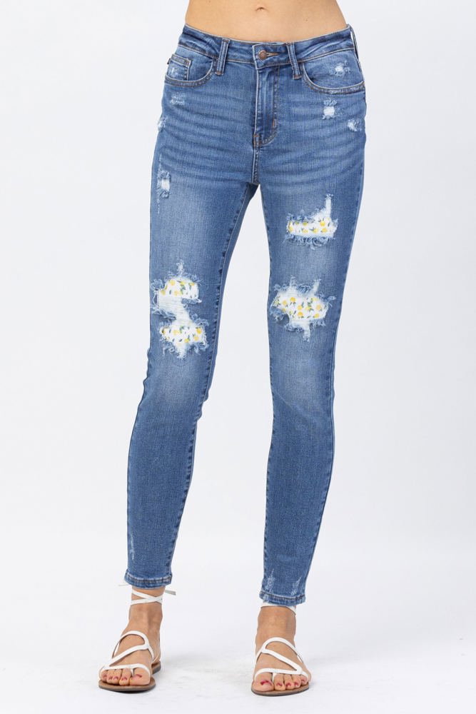 Judy Blue High Waist Skinny Lemon Patch Denim 88233