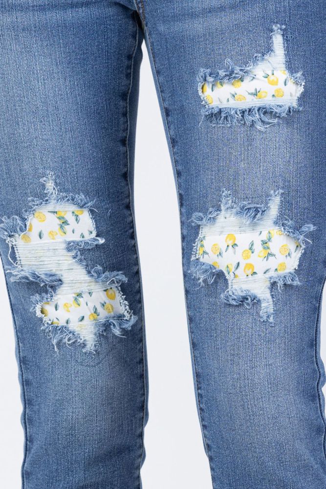 Judy Blue High Waist Skinny Lemon Patch Denim 88233