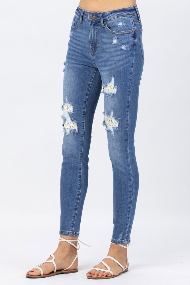 Judy Blue High Waist Skinny Lemon Patch Denim 88233