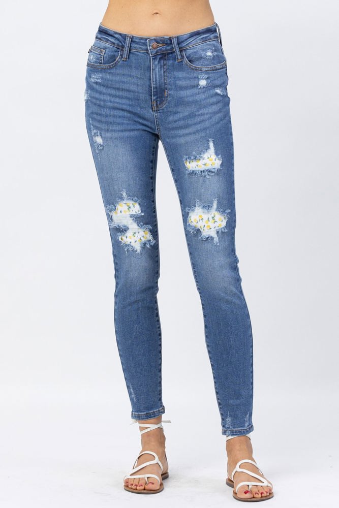 Judy Blue High Waist Skinny Lemon Patch Denim 88233