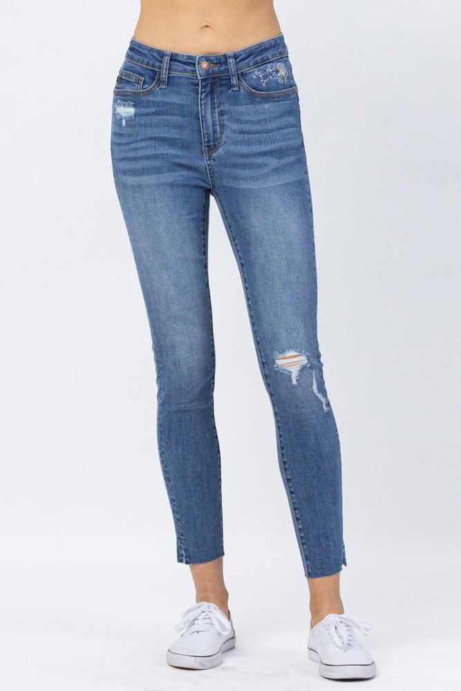 Judy Blue High Waist Dandelion Embroidery Skinny Denim 88415