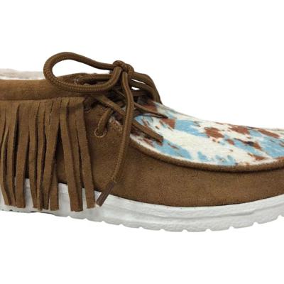 Gypsy Jazz "Mooma Fringe" Tan & Turquoise Slip-on Shoes