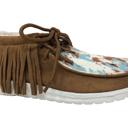  Gypsy Jazz "Mooma Fringe" Tan & Turquoise Slip-on Shoes