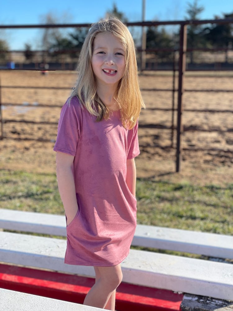 Lucky & Blessed Girl's Pink Suede Mini Dress