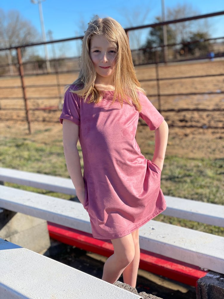 Lucky & Blessed Girl's Pink Suede Mini Dress