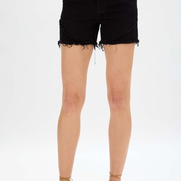 Judy Blue Mid Rise Fray Tulip Hem Black Denim Short 15265