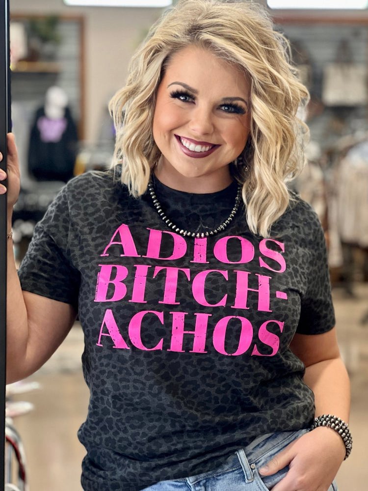 Texas True Threads "Adios Bitch-Achos" Tee, Black Leopard 