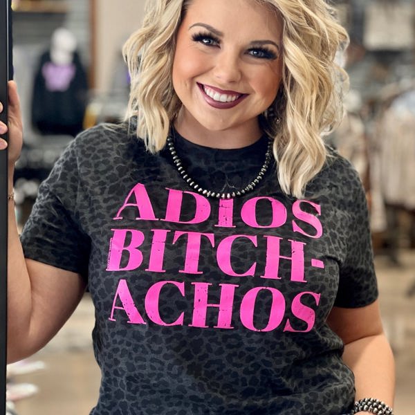 Texas True Threads "Adios Bitch-Achos" Tee, Black Leopard 