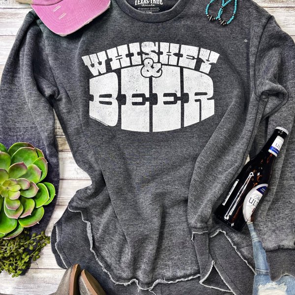 Texas True Threads "Beer & Whiskey" Sweatshirt, Gray