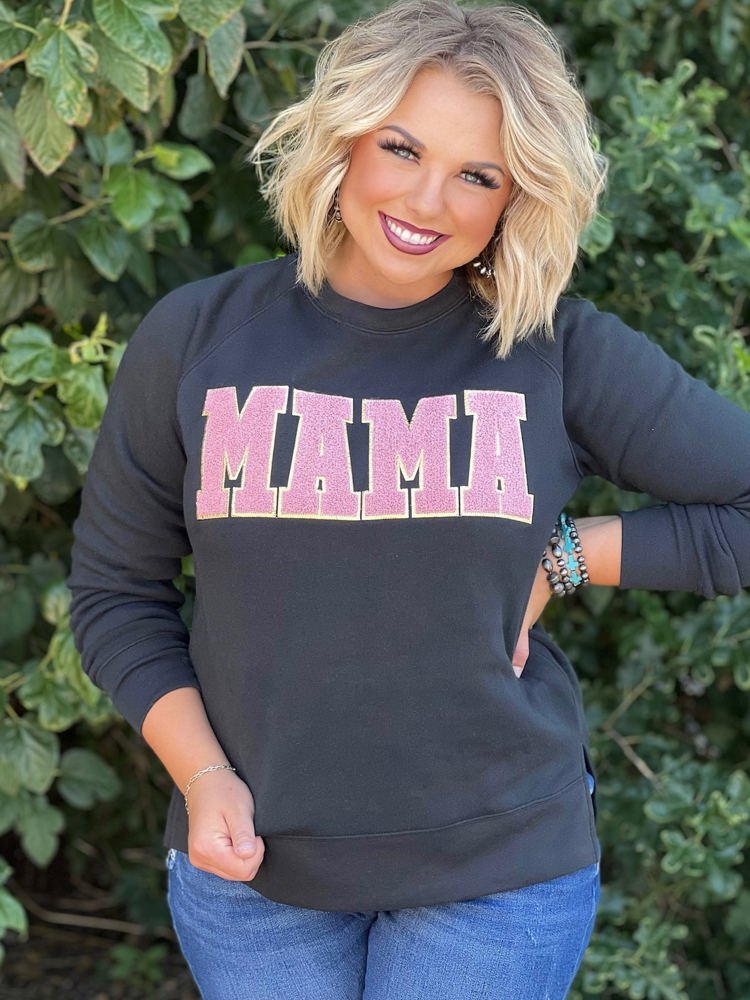 Texas True Threads "Mama" Chenille Applique Sweatshirt, Charcoal