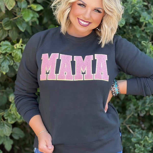 Texas True Threads "Mama" Chenille Applique Sweatshirt, Charcoal