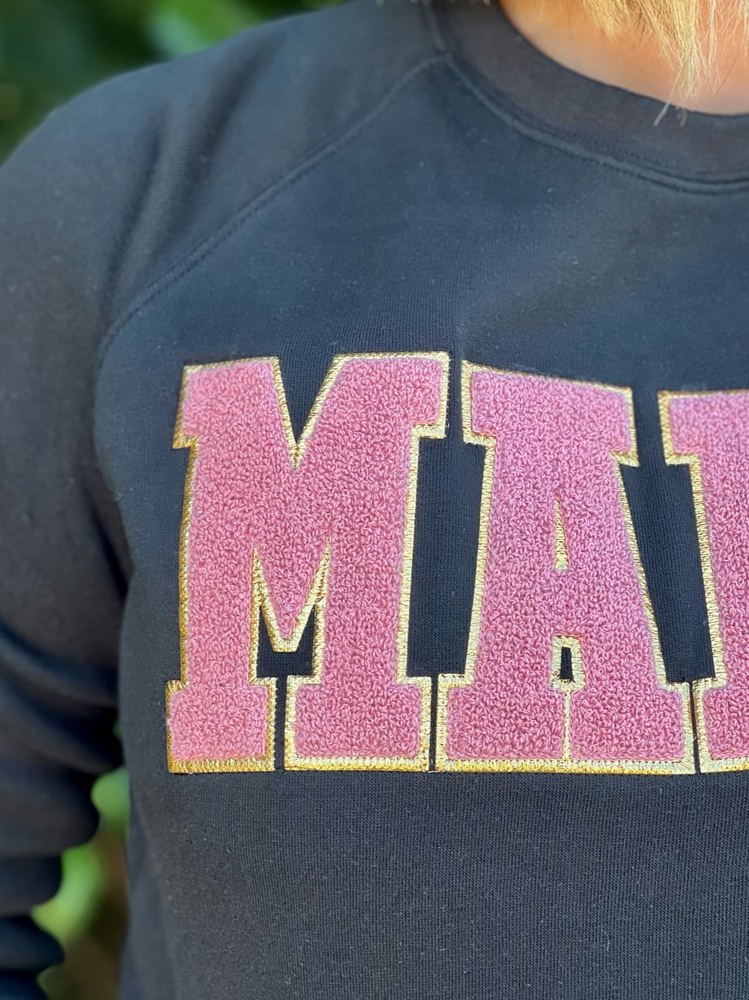 Texas True Threads "Mama" Chenille Applique Sweatshirt, Charcoal