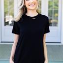  Southern Grace Easily Enjoyed Distressed Short Sleeve Crewneck Top, Black