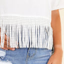  Southern Grace Here for the Show Studded Fringe Crop Short Sleeve Crewneck Top, White